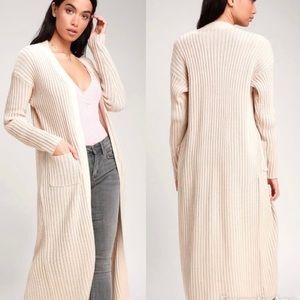 Lulus Roman Beige Long Cardigan Sweater
